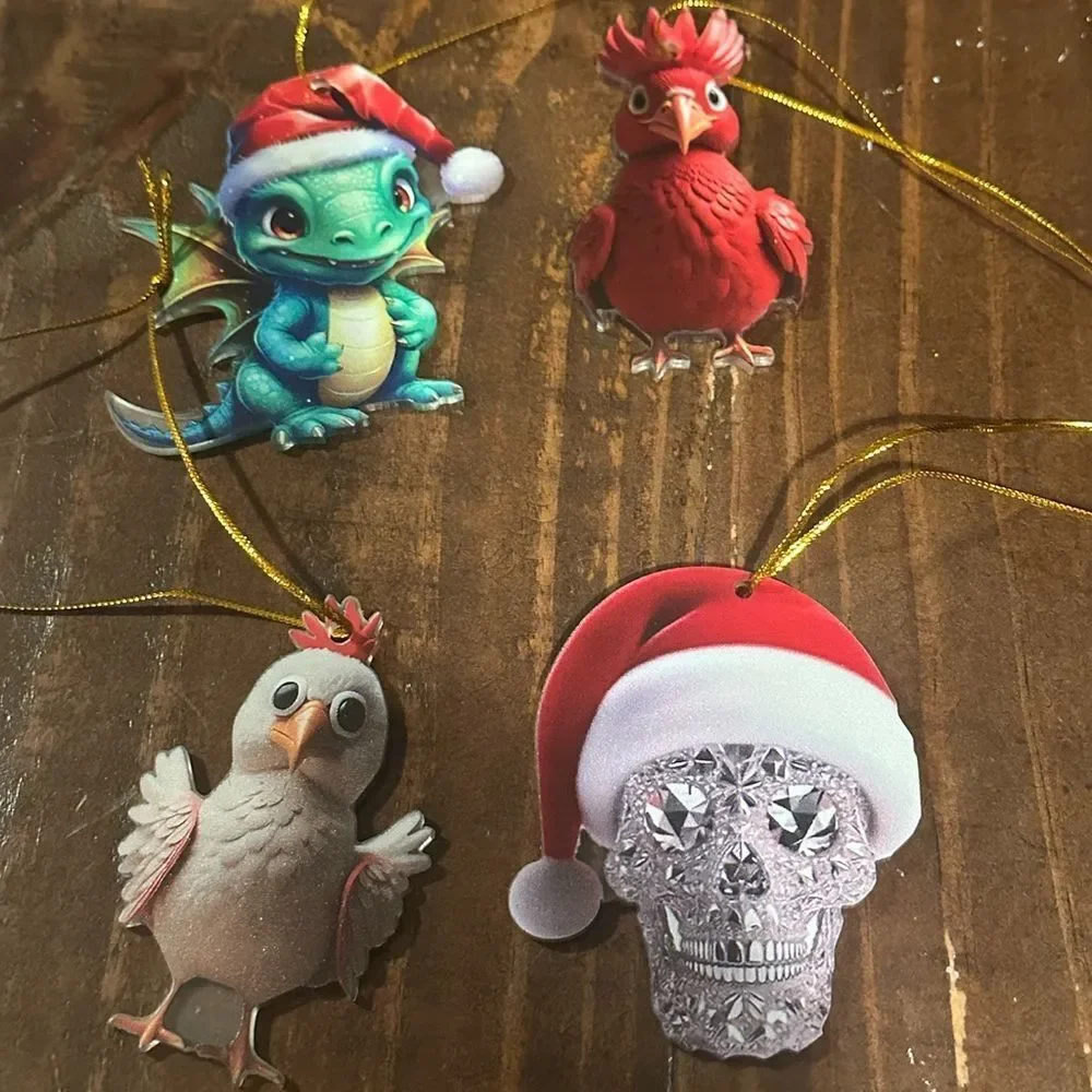Festive Bird dragon skull Christmas Ornament Set